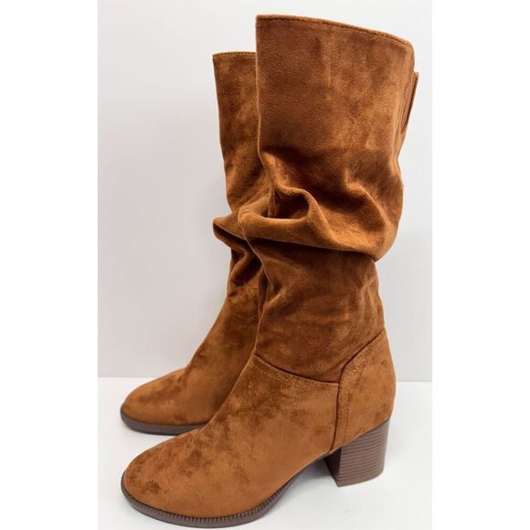 Kenneth‎ Cole Mid Calf Boots Size 9 Brown Microsuede Upper Almond Toe Block Heel - Picture 3 of 8